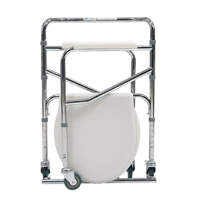 COMODO DE ACERO PLEGABLE REACTIV: •Con ruedas •Ajustable en altura  •Incluye asiento tipo WC