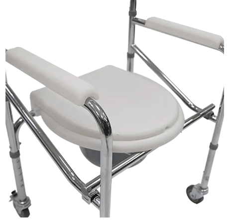 COMODO DE ACERO PLEGABLE REACTIV: •Con ruedas •Ajustable en altura  •Incluye asiento tipo WC